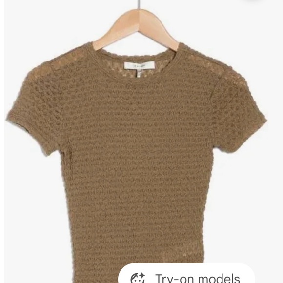 NWT Frame Denim Textured Semi-sheer Women's Baby TShirt in Cypress (Brown), Sz L - Picture 4 of 11